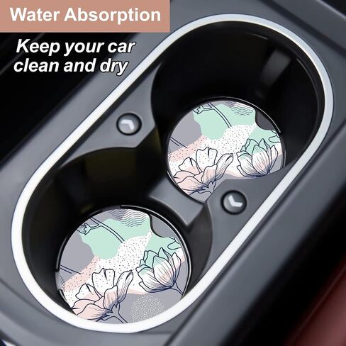 Oppsviust Car Cup Holder Coaster, Car Coasters for Cup Holders, 2PCS Universal Anti Slip Car Assecories, 2.75in Cute Car Coaster with A Finger Notch, Rubber Car Cup Mat for Women Wen(Tropical Flowers) in Saudi Arabia