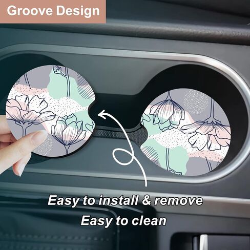 Oppsviust Car Cup Holder Coaster, Car Coasters for Cup Holders, 2PCS Universal Anti Slip Car Assecories, 2.75in Cute Car Coaster with A Finger Notch, Rubber Car Cup Mat for Women Wen(Tropical Flowers) in Saudi Arabia
