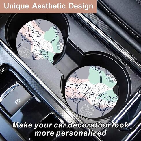 Oppsviust Car Cup Holder Coaster, Car Coasters for Cup Holders, 2PCS Universal Anti Slip Car Assecories, 2.75in Cute Car Coaster with A Finger Notch, Rubber Car Cup Mat for Women Wen(Tropical Flowers) in Saudi Arabia