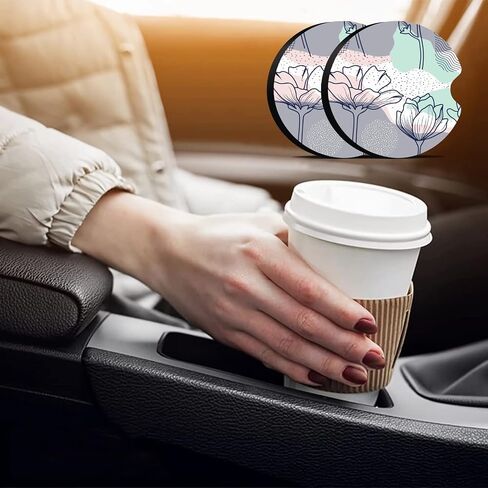Oppsviust Car Cup Holder Coaster, Car Coasters for Cup Holders, 2PCS Universal Anti Slip Car Assecories, 2.75in Cute Car Coaster with A Finger Notch, Rubber Car Cup Mat for Women Wen(Tropical Flowers) in Saudi Arabia
