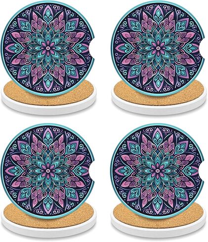 Sosolong 4PCS Car Coasters for Cup Holders - Absorbent Car Coasters Car Accessories 2.56" Ceramic Coasters with Cork Back and Finger Slot, Drink Cup Holder Coasters to Keep it Clean and Dry (Marble) in Saudi Arabia