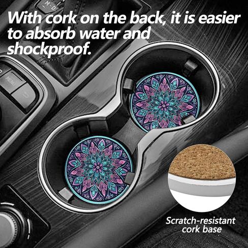 Sosolong 4PCS Car Coasters for Cup Holders - Absorbent Car Coasters Car Accessories 2.56" Ceramic Coasters with Cork Back and Finger Slot, Drink Cup Holder Coasters to Keep it Clean and Dry (Marble) in Saudi Arabia