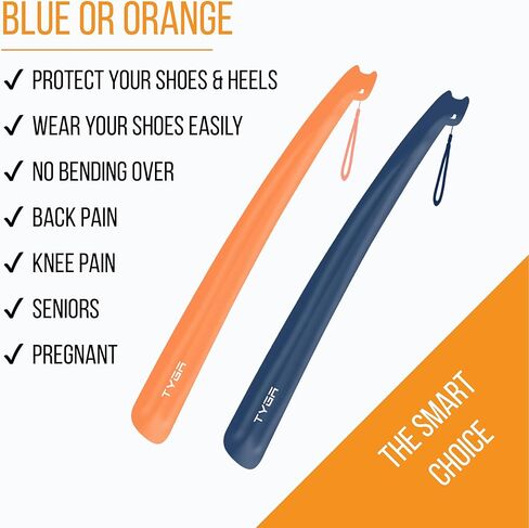 TYGA لبيسة حذاء طويلة بمقبض طويل 17 بوصة 43 سم - لبيسة حذاء بلاستيكية للرجال والنساء مع قبضة مريحة - لبيسة أحذية طويلة مرنة لكبار السن (أزرق) (عبوة من 1) in Kuwait