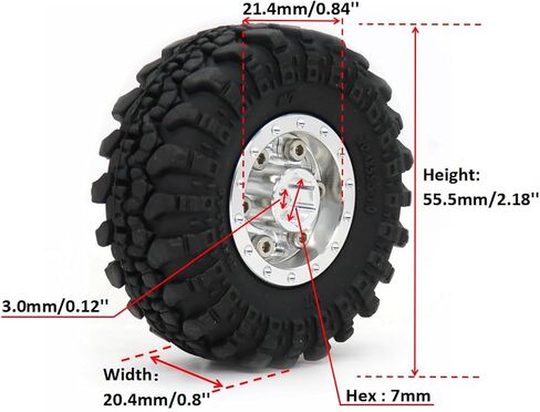 hobbysoul Adjustable Offset 1/24 Wheels and Tires Silver Color, 1.0 Tires & Negative Offset Heavy 1.0 Beadlock Wheels Rims for 1:24 RC Crawler Axial SCX24 & 1/18 TRX4M,(4-Pack, Assembled) in Saudi Arabia