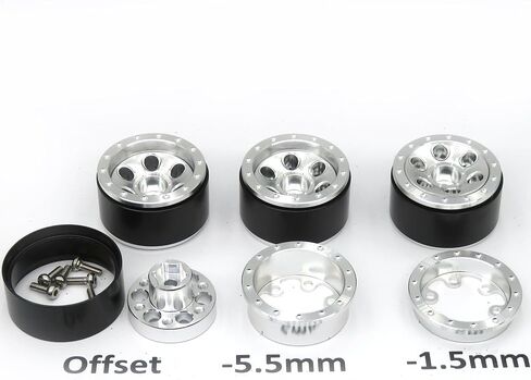 hobbysoul Adjustable Offset 1/24 Wheels and Tires Silver Color, 1.0 Tires & Negative Offset Heavy 1.0 Beadlock Wheels Rims for 1:24 RC Crawler Axial SCX24 & 1/18 TRX4M,(4-Pack, Assembled) in Saudi Arabia
