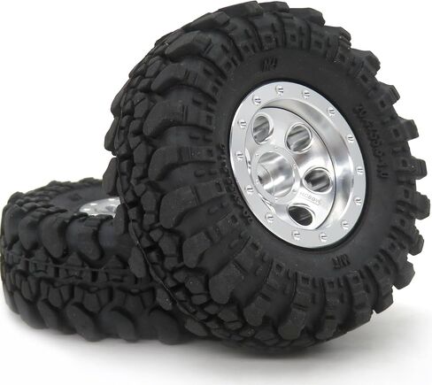 hobbysoul Adjustable Offset 1/24 Wheels and Tires Silver Color, 1.0 Tires & Negative Offset Heavy 1.0 Beadlock Wheels Rims for 1:24 RC Crawler Axial SCX24 & 1/18 TRX4M,(4-Pack, Assembled) in Saudi Arabia