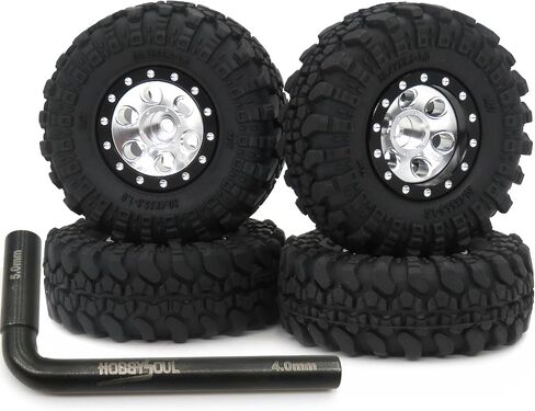 hobbysoul Adjustable Offset 1/24 Wheels and Tires Silver Color, 1.0 Tires & Negative Offset Heavy 1.0 Beadlock Wheels Rims for 1:24 RC Crawler Axial SCX24 & 1/18 TRX4M,(4-Pack, Assembled) in Saudi Arabia
