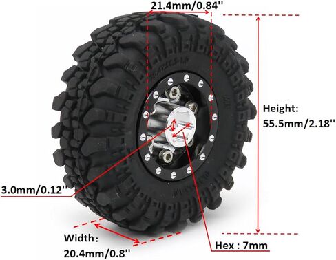 hobbysoul Adjustable Offset 1/24 Wheels and Tires Silver Color, 1.0 Tires & Negative Offset Heavy 1.0 Beadlock Wheels Rims for 1:24 RC Crawler Axial SCX24 & 1/18 TRX4M,(4-Pack, Assembled) in Saudi Arabia