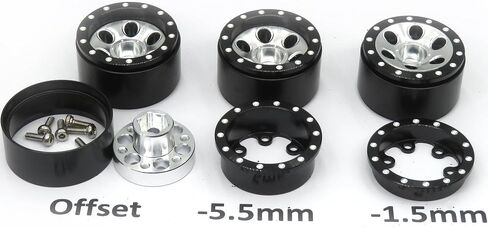 hobbysoul Adjustable Offset 1/24 Wheels and Tires Silver Color, 1.0 Tires & Negative Offset Heavy 1.0 Beadlock Wheels Rims for 1:24 RC Crawler Axial SCX24 & 1/18 TRX4M,(4-Pack, Assembled) in Saudi Arabia