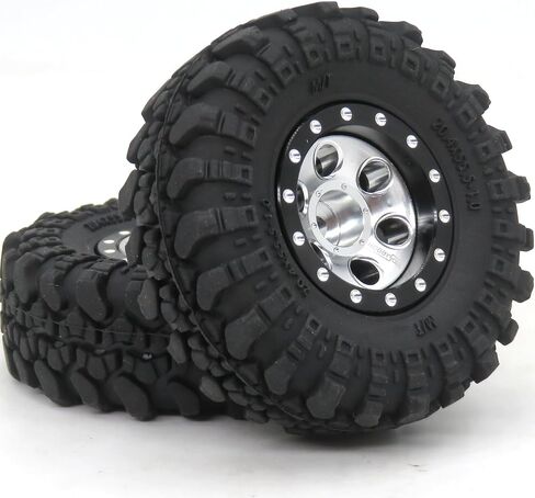 hobbysoul Adjustable Offset 1/24 Wheels and Tires Silver Color, 1.0 Tires & Negative Offset Heavy 1.0 Beadlock Wheels Rims for 1:24 RC Crawler Axial SCX24 & 1/18 TRX4M,(4-Pack, Assembled) in Saudi Arabia