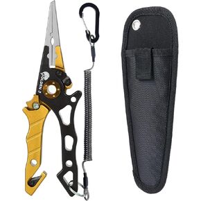 مجموعة أدوات صيد السمك الذهبية J Fish Lip Gripper كماشة ومزيل خطاف متعدد الوظائف وكماشة حلقية مقسمة لصيد الأسماك بالذبابة، وصيد الأسماك على الجليد، وصيد الأسماك على الأمواج in Kuwait