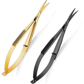 Shynai 2 Pieces 4.7 Inch Embroidery Scissors Eyebrow Scissors Spring Action Curved Tip Stainless Steel Cutting Eyebrow Trimming Craft(Silver) in Kuwait