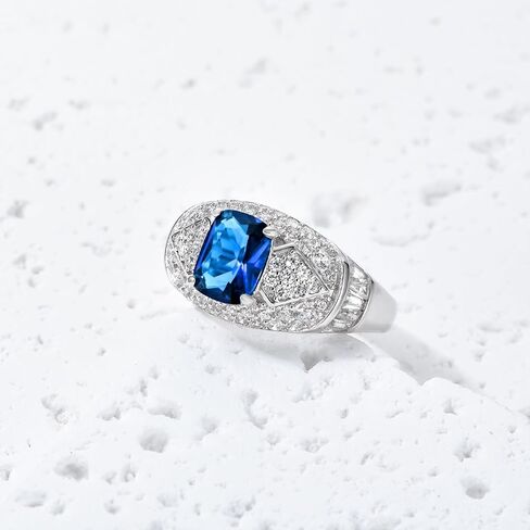 925 Sterling Silver Aquamarine Ring Ringsstone Rings for Women Cushion Cut Gemstone Engagy Rings Channel Set March Birthstone Anniversary Size 7 in Kuwait