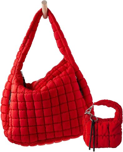 Quilted Tote Bag for Women with Mini Pouch Puffer Bags Puffy Crossbody Purse Large Hobo Puff Shoulder Carryall Handbag Gift in Kuwait