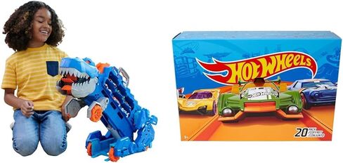 Hot Wheels City Toy Car Track Set, Ultimate T-Rex Transporter, Dinosaur Hauler for 20+ Vehicles, Semi Transforms into Dino with Lights & Sounds in Saudi Arabia