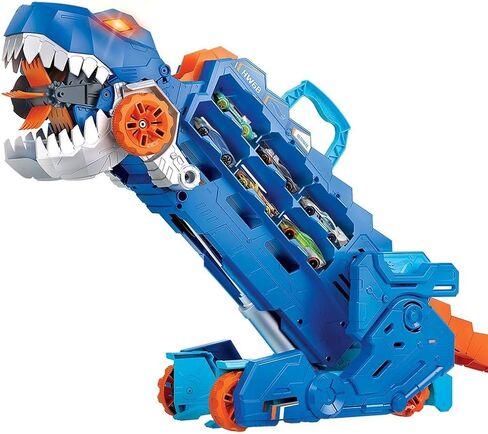 Hot Wheels City Toy Car Track Set, Ultimate T-Rex Transporter, Dinosaur Hauler for 20+ Vehicles, Semi Transforms into Dino with Lights & Sounds in Saudi Arabia