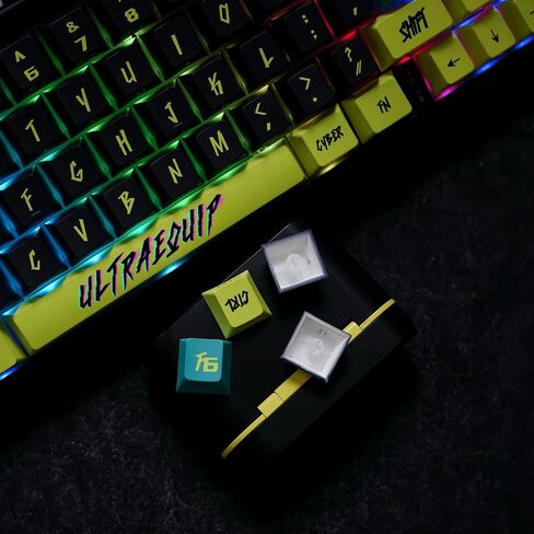 Keycaps - Cyberpunk Side Printed PBT Japanese Keycaps 130 Keys Dye Sub Cherry Profile Custom Keycaps Purple and Green Keycaps for Mechanical Keyboard (Cyberspace-Side Printed) in Saudi Arabia