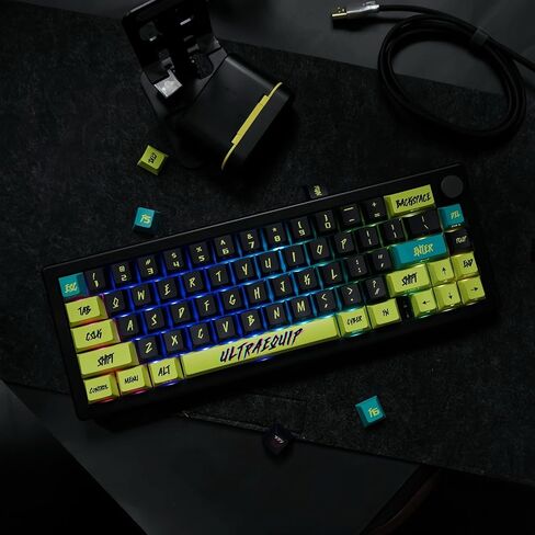 Keycaps - Cyberpunk Side Printed PBT Japanese Keycaps 130 Keys Dye Sub Cherry Profile Custom Keycaps Purple and Green Keycaps for Mechanical Keyboard (Cyberspace-Side Printed) in Saudi Arabia