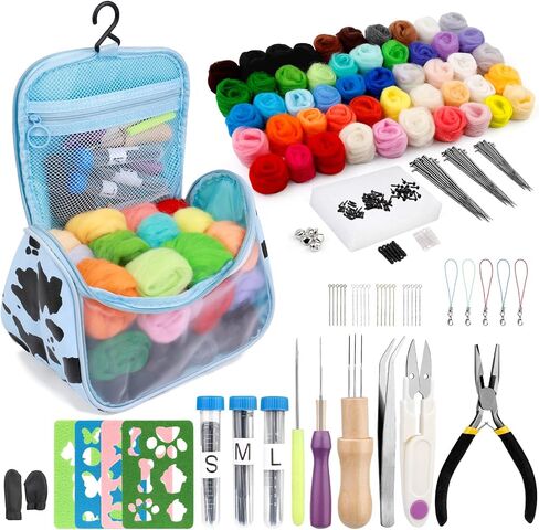 JUPEAN Needle Felting Kit, Wool Roving (5g/Color), Complete Needle Felting Starter Kit with Basic Felt Tools and Supplies Wool Fibre Spinning Craft Wet Felting Material for Beginners in Kuwait
