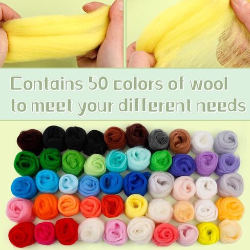 JUPEAN Needle Felting Kit, Wool Roving (5g/Color), Complete Needle Felting Starter Kit with Basic Felt Tools and Supplies Wool Fibre Spinning Craft Wet Felting Material for Beginners in Kuwait