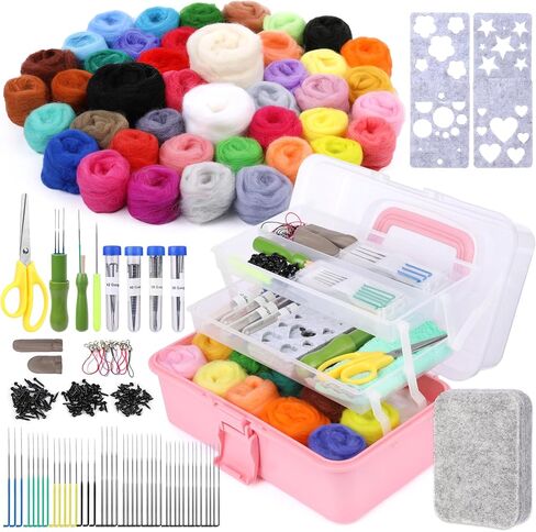 JUPEAN Needle Felting Kit, Wool Roving (5g/Color), Complete Needle Felting Starter Kit with Basic Felt Tools and Supplies Wool Fibre Spinning Craft Wet Felting Material for Beginners in Kuwait