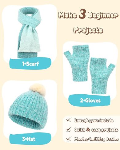 Katech Knitting Kit for Beginners Adults-Learn to Knit Kits for Adults Beginner Kids-Beginner Knitting Kit for Adults w/Step-by-Step Instruction-Complete Hat Scarf Gloves Knitting Starter Kit in Kuwait