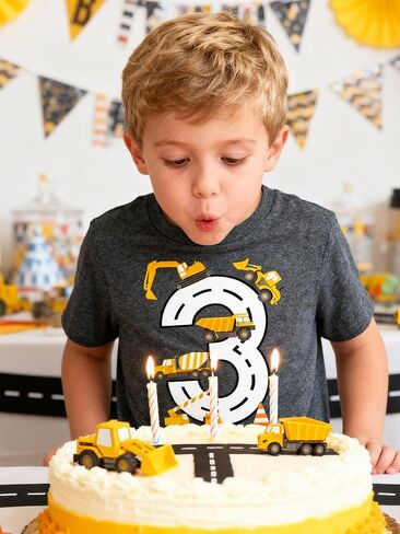 Boy 2-4 Year Birthday Shirt Cotton Construction Theme Party Short Sleeve T Shirts Excavator Top Tees in Saudi Arabia