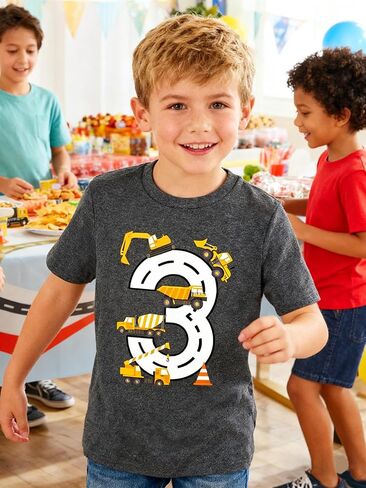 Boy 2-4 Year Birthday Shirt Cotton Construction Theme Party Short Sleeve T Shirts Excavator Top Tees in Saudi Arabia