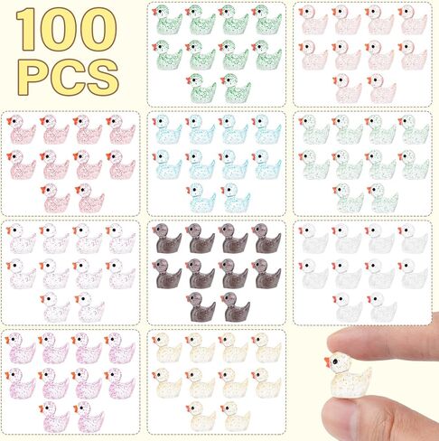 100Pcs Mini Resin Ducks, Tiny Ducks Figurines Bulk for Miniature Dollhouse Decor Accessories Garden Aquarium Potted DIY Ornament Party Toys in Kuwait