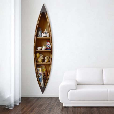 Beach Theme Display Boat with 3 Shelves, White Nautical Standing Boat Shelf Decor, Miniature Boat Model, Decorative Boat (M) in Kuwait