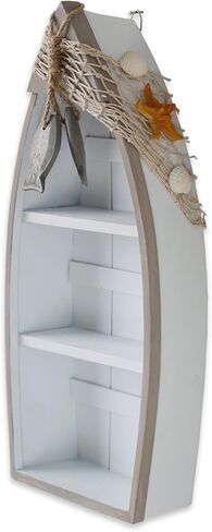 Beach Theme Display Boat with 3 Shelves, White Nautical Standing Boat Shelf Decor, Miniature Boat Model, Decorative Boat (M) in Kuwait
