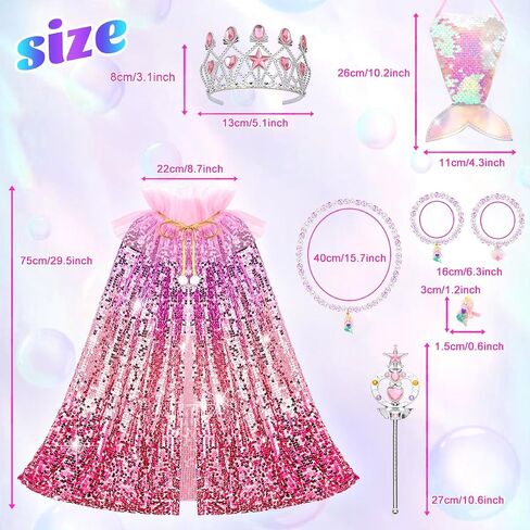 Meland Mermaid Cape for Princess Dress Up, Toy Gift for Girls Ages 3-8 in Saudi Arabia