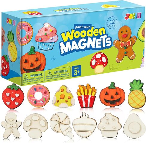 Joyin 12 Wooden Magnet Creativity Arts & Crafts الطلاء للأطفال ، وتزيين هدية الطلاء الخاصة بك لأحشاد سلة عيد الفصح وحفلات أعياد الميلاد والحرف العائلية ، وفضلات الحفلات للفتيان الفتيات in Saudi Arabia