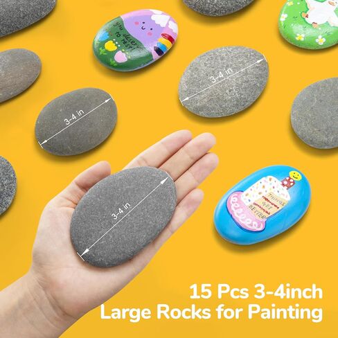 Simetufy 15 Pcs Rocks for Painting, River Rocks to Paint, 2"-3" Flat Painting Rocks, Smooth Rocks for Crafts, Natural Stones for DIY, Kindness Rocks Garden Decoration in Kuwait