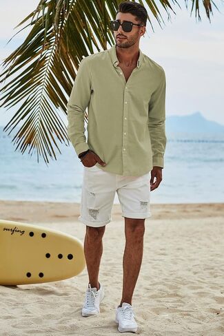 JMIERR Mens Cotton Linen Casual Stylish Button Down Shirt Long Sleeve Dress Shirts in Saudi Arabia