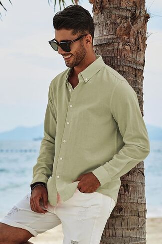 JMIERR Mens Cotton Linen Casual Stylish Button Down Shirt Long Sleeve Dress Shirts in Saudi Arabia