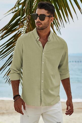 JMIERR Mens Cotton Linen Casual Stylish Button Down Shirt Long Sleeve Dress Shirts in Saudi Arabia