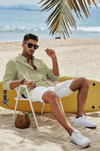 JMIERR Mens Cotton Linen Casual Stylish Button Down Shirt Long Sleeve Dress Shirts in Saudi Arabia