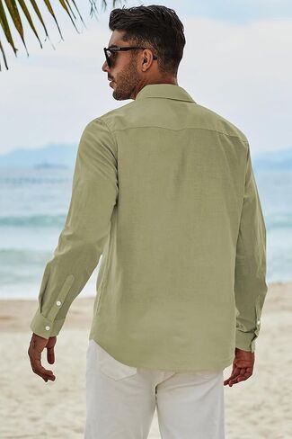 JMIERR Mens Cotton Linen Casual Stylish Button Down Shirt Long Sleeve Dress Shirts in Saudi Arabia