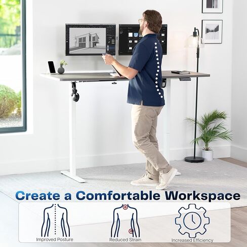 Vivo Electric 60 × 24 بوصة محطة عمل مكتب دائمة ، ضبط ارتفاع وحدة تحكم الذاكرة ، سلسلة 1B ، أعلى قطعة واحدة ، إطار أسود ، مكتب kit-1b6b in Kuwait