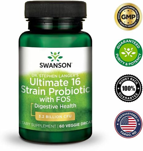 صيغة Swanson Dr. Stephen Langer - بروبيوتيك طبيعي مع FOS prebiotic - مكملات مكملات 16 -الضالة التي تعزز الدعم الهضمي مع 3.2 مليار CFU للفرد - (60 كبسولات الخضروات) (2 حزمة) in Saudi Arabia