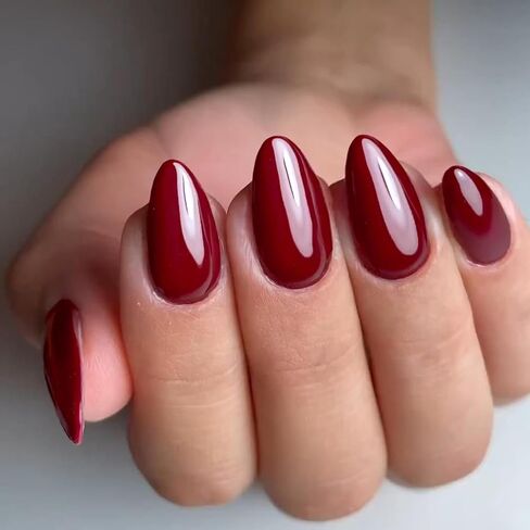 GLAMERMAID Dark Red Press On Nails Short Almond, Handmade Soft Jelly Gel Nail Tips Deep Burgundy Round Fake Nails, Natural Deep Red Stick Glue on Nails for Women, Reusable Round Oval False Nail Kit in Saudi Arabia