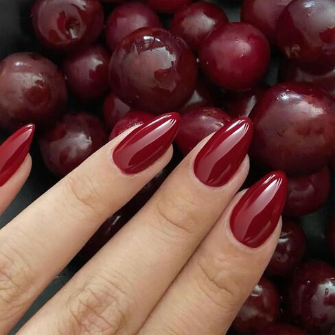 GLAMERMAID Dark Red Press On Nails Short Almond, Handmade Soft Jelly Gel Nail Tips Deep Burgundy Round Fake Nails, Natural Deep Red Stick Glue on Nails for Women, Reusable Round Oval False Nail Kit in Saudi Arabia