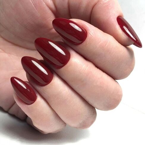 GLAMERMAID Dark Red Press On Nails Short Almond, Handmade Soft Jelly Gel Nail Tips Deep Burgundy Round Fake Nails, Natural Deep Red Stick Glue on Nails for Women, Reusable Round Oval False Nail Kit in Saudi Arabia