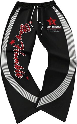 Men's Graphic Print Flared Leg Sweatpants Striped Drawstring Bell Bottom Pants in Saudi Arabia