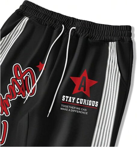Men's Graphic Print Flared Leg Sweatpants Striped Drawstring Bell Bottom Pants in Saudi Arabia