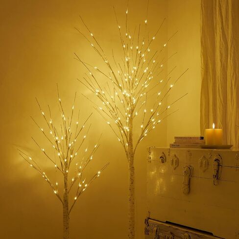 شجرة البتوش المضاءة ، 2Pack USB شجرة الطاولة القابلة لإعادة الشحن مع ديكور الخيش ، وظيفة الموقت ، وأشجار المال الاصطناعية قبل مضاءة مع الأضواء لديكور الربيع الصيفي المنزلي (2 قدم) in Kuwait