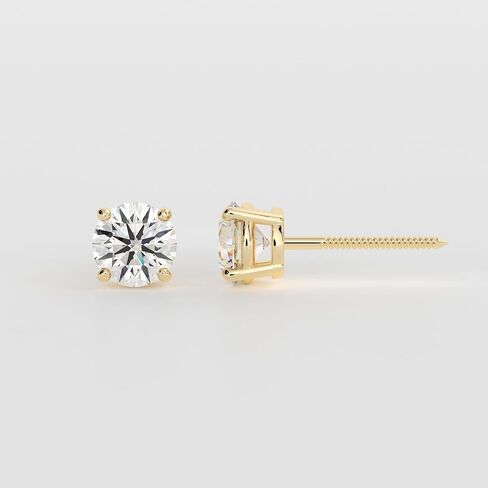 IGI Certified 1 Carat (CT) Round Diamond Stud Earrings, VVS2 Clarity E Color, 14K White Gold Four-Prong Screw-Back Lab Grown in Saudi Arabia