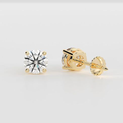 IGI Certified 1 Carat (CT) Round Diamond Stud Earrings, VVS2 Clarity E Color, 14K White Gold Four-Prong Screw-Back Lab Grown in Saudi Arabia