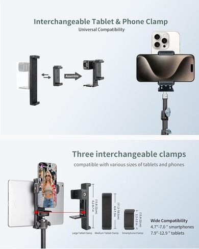 حامل شاشة TELEPROMPTER الكبيرة للجهاز اللوحي/الهاتف مع ترايبود قابل للتمديد ، وتصميم مزدوج المشبك مع مشابك 3 طرازات قابلة للتبديل. مثالي للمؤتمر المباشر/التسجيل/الفيديو in Kuwait